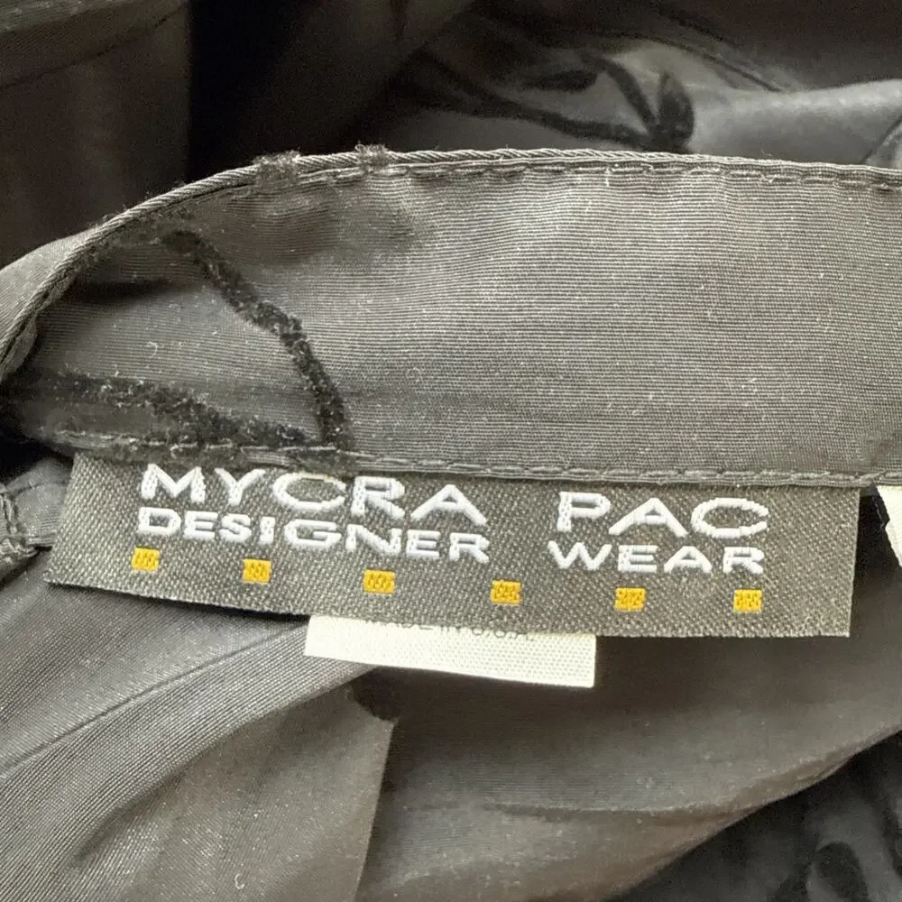 MYCRA PAC Long‎ Donatella Raincoat Size M/L Black Reversible Velvet Vines Hooded